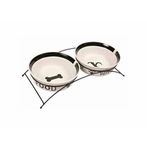 Set gamelles, en céramique/métal 2 × 2,6 L/ø 25 cm/54 × 12 × 24 cm, blanc/noir (1/3)