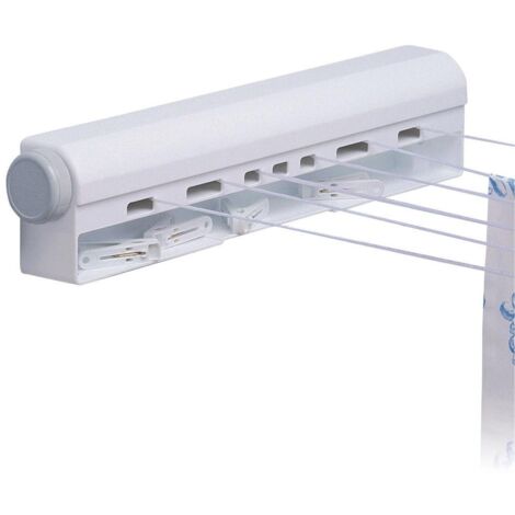 Rayen 0026 Séchoir Mural Blanc - 14m Étendage Compact Pour Intérieur Et Extérieur