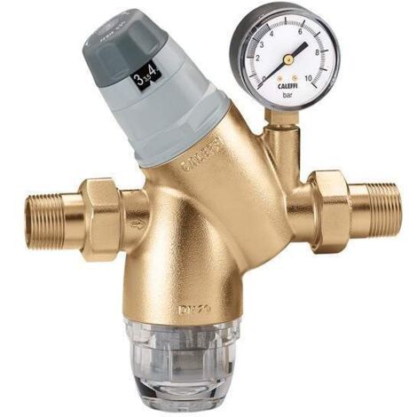 Caleffi – Réducteur de pression amovible 535151 3/4' – Corps laiton – Pression amont 25 bar – Manomètre inox – Filtre transparent