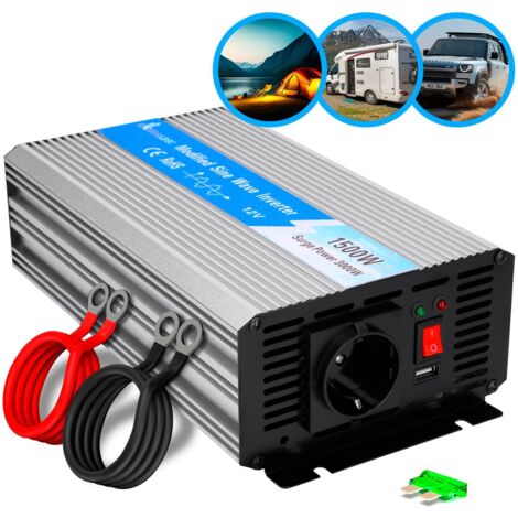Extralink OPIP-1500W, convertisseur 12v à 230V, 1500W onde sinusoïdale pure, deTransformateur de tension, deCar DC/AC Power Inverter, 12V to 230V Transformer, USBPort