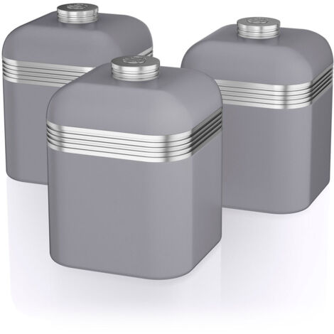 SWAN SWKA1020GRN Retro Set 3 Boîtes de Rangement en Métal 1 Litre, Épices, Thé, Café, Vintage Gris (1/5)