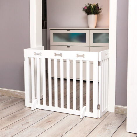 Trixie – Barrière de sécurité réglable 82-124 cm – MDF blanc léger – Hauteur 61 cm – Installation sans outils – 3 panneaux ajustables