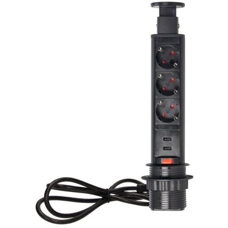 Prise encastrée 6 cm 3 x 250 V avec chargeur USB verrouillable 1,8 m OR-AE-1349(GS)/B schuko (1/5)