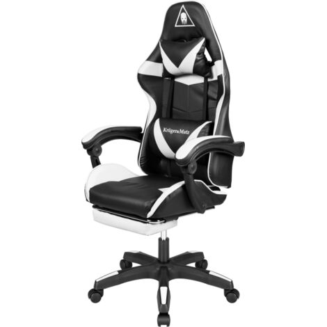 Krüger&Matz Gamingstoel, model GX-150, KM0790-BL stoel met uitschuifbare voetsteun, verstelbare lendensteun, zacht eco-leer, rubberen wielen, zwart en blauw