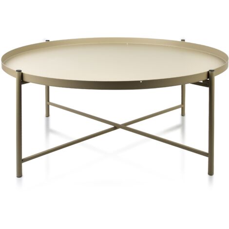 Table basse fixe beige 76,5 cm diamètre – Métal robuste – Design épuré pour salon moderne – Usage convivial et fonctionnel – Mondex (1/2)