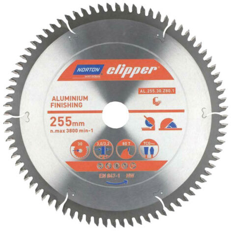 Lame de scie circulaire pour aluminium d.255 - Alésage : 30 mm - Diamètre : 255 mm - Nombre de dents : 80 - NORTON