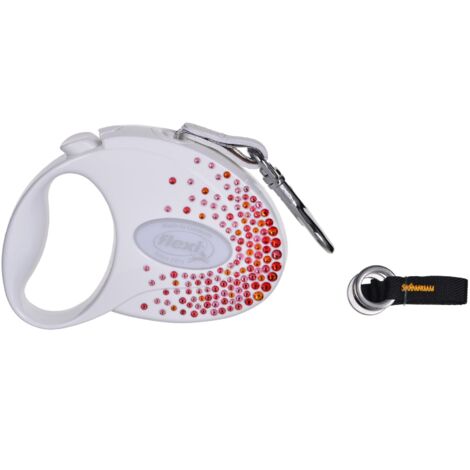 FLEXI Glam Splash Orient avec cristaux Swarovski S - Laisse rétractable pour chien - 3 m - blanc