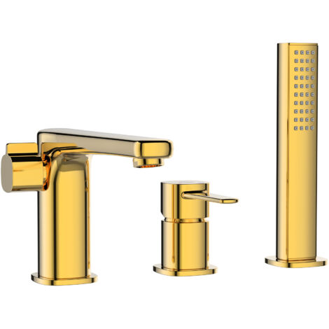 Robinet 3 Trous Doré Poignée Douche Mitigeur Salle De Bain Faible Encombrement (1/5)
