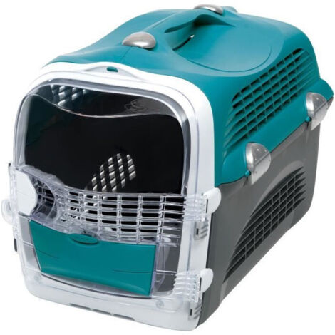 Cage de transport pour chat - CATIT - Cabrio - Multifonctionelle - Ouverture 360° - Turquoise (1/5)