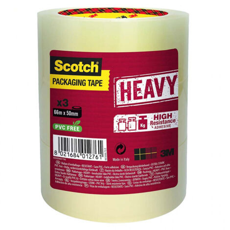 Lot de 3 rubans Scotch adhésif d'emballage haute résistance heavy brun foncé ou transparent 50mmx50m - Couleur: Havane (brun foncé)