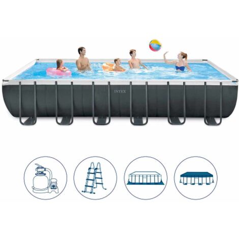 Intex – Piscine tubulaire hors-sol rectangulaire 732x366x132cm – Structure acier galvanisé – PVC SUPER-TOUGH™ – Capacité 31805L à 90% (1/10)