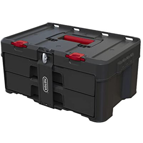Keter – Boîte à outils empilable en polycarbonate noir – 2 tiroirs avec séparateurs amovibles – Poignées ergonomiques – Rangement optimal pour outils (1/5)