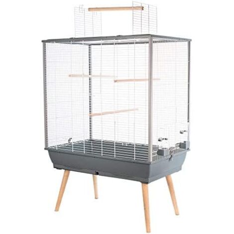 Volière pour oiseaux gris 78 x 48 x 112 cm – Design scandinave – Perchoirs en bois pour confort – Facilité de nettoyage et d'accès – Zolux