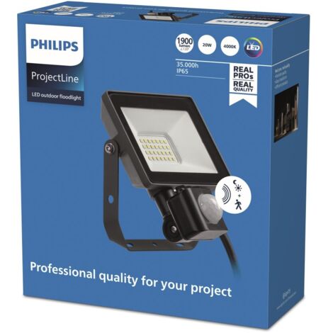 Philips – Projecteur à détecteur de mouvement 20W – Température de couleur 4000K – Indice de protection IP65 – Flux lumineux 1900 lm – Noir (1/5)