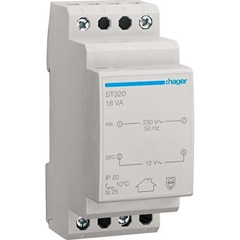 HAGER SÉCURITÉ TRANSFORMATEUR ST320 230 V/12 V 18 VA 2PLE TRANSFORMATEUR POUR SONNERIE AVEC 3250615700001