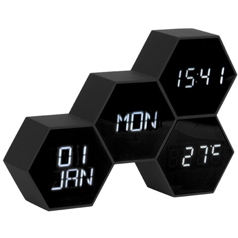 Karlsson Réveil numérique design hexagonal noir (1/3)