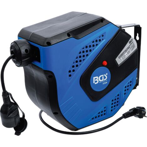 Bgs Technic – Enrouleur électrique automatique 20 m – 1 prise – IP34 – 230V – 1000W – Câble 3x1,5mm² – Montage mural – 3324