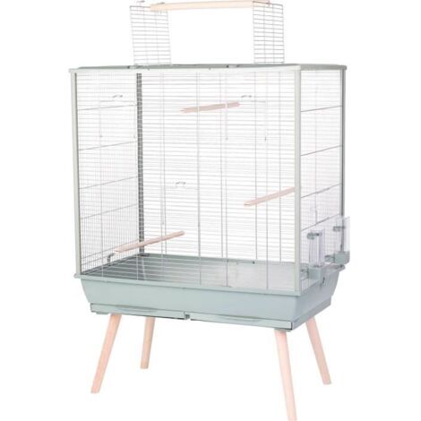 Cage surélevée pour oiseaux 130 cm – Métal renforcé et plastique recyclé – 4 perchoirs en bois – 2 distributeurs de nourriture – Accès facile – Zolux