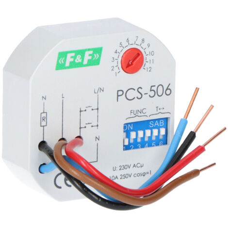 Relais temporisé à huit fonctions PCS-506, contacts : 1NO, U=230VAC, I=10A, installation dans un boîtier encastré fi 60 (1/3)