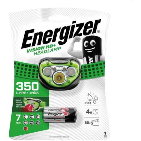 Energizer – Lampe frontale LED 350 lumens – Portée jusqu'à 80 m – Résistante à l'eau et aux chocs – 4 modes d'éclairage – Autonomie jusqu'à 19 h - 3XAAA