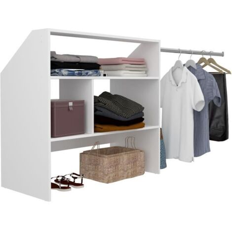 Kit dressing sous comble – Panneau mélaminé blanc 16 mm – 1 penderie L197 x P50 x H94 cm – 2 étagères et renfort inclus – Parisot