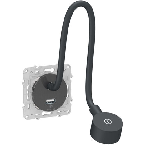 Schneider Electric – Liseuse LED avec prise USB-A 2,1A – Design anthracite – Dimensions 37x9,2cm – Éclairage d'appoint pour salon et bureau - S540002