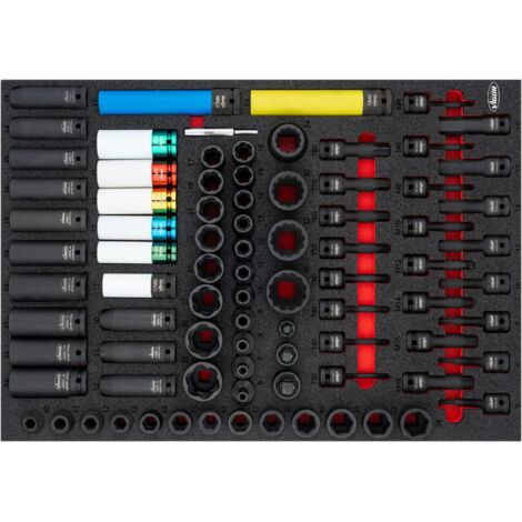 Vigor – Set de clé à douilles 80 pièces – Garniture en mousse bimatière rouge et noire – Résistant aux huiles – Dimensions compactes 563 x 393 x 35 mm (1/3)