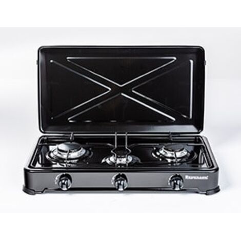 Ravanson - K-03TB - Table de cuisson - 3 brûleurs à gaz - Noir - Covercle pratique (1/2)