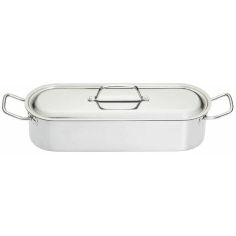 Poissonnière en acier inoxydable 50 cm – Couvercle et grille d'égouttage – Cuisson au court-bouillon ou à la vapeur – Pour cuisines professionnelles – Kitchen Craft (1/4)