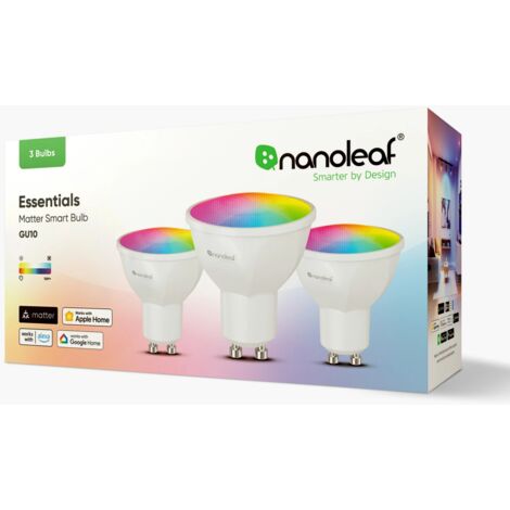 Ampoules intelligentes GU10 Matter de Nanoleaf Essentials, 5 W, 400 lm, RGBCW, lot de 3 pièces. Nanoleaf Ampoules intelligentes GU10 Matter de Nanoleaf Essentials, 5 W, 400 lm, RGBCW, lot de 3 pièces (1/3)