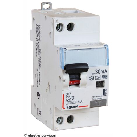 Legrand – Disjoncteur différentiel 20A – Courbe C – Tension 230V – Sensibilité 30mA – Pouvoir de coupure 6kA – 2 modules – LEG410754