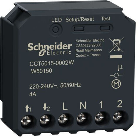 Schneider Electric – Micromodule gris foncé 220-240 V – Compatible Zigbee – Fixation à vis – Dimensions 43x43x22 mm – Pour motorisation de volets roulants (1/6)