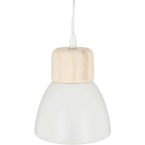 Atmosphera – Suspension luminaire en métal et pin D 15 cm – Abat-jour épuré – Douille E14 – Longueur câble 80 cm – Éclairage direct et diffus