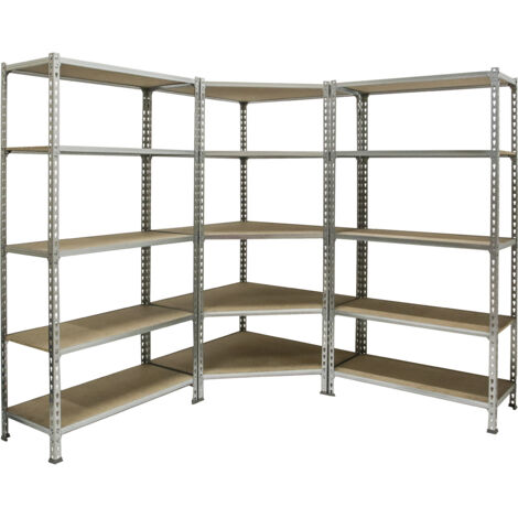 Simonrack Étagère d'angle métallique galva bois 5 étagères (1/5)