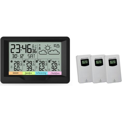Station météo 3 sondes extérieures – Alimentation 2 piles AAA – Plage de température -40 à +60°C – Prévision météo – Noir