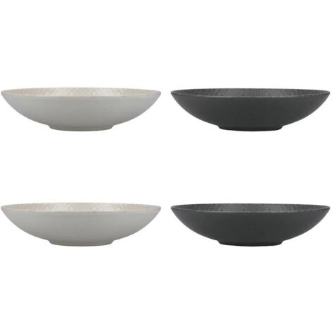 KitchenCraft Set de 4 Pasta Bowls de Enamel Lead-Free and Embossed Grey / Black Stoneware in Box de Gift 22cm (1/3)