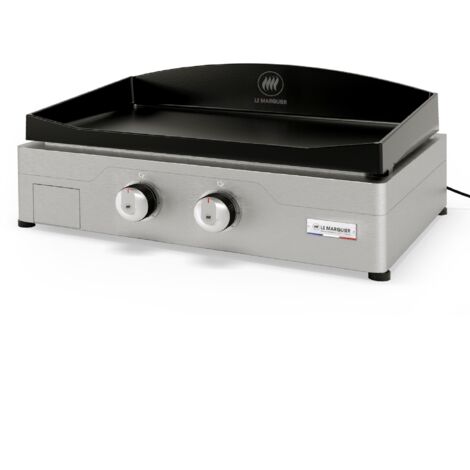 Le Marquier – Plancha électrique 260 inox – 2 zones de cuisson avec thermostats 50-300°C – Plaque fonte émaillée inclinable – Norme IPX4