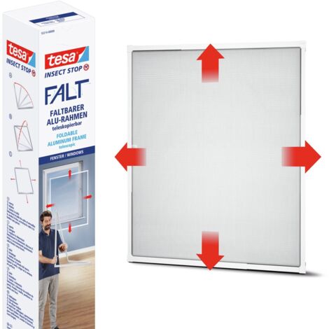Tesa – Moustiquaire de fenêtre télescopique 80-140cm – Cadre aluminium blanc – Maillage dense pour protection efficace contre insectes