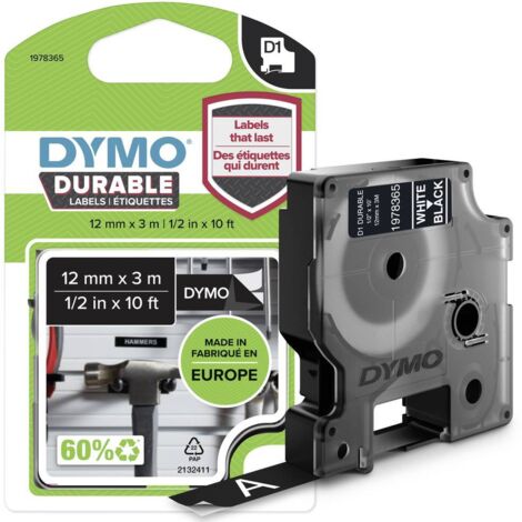 DYMO D1 1978365 Vinyle Couleur de ruban: noir Couleur de police:blanc 12 mm 3 m