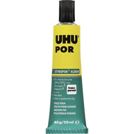 Colle polystyrène expansé 40 g 45900 – Prise rapide pour collage mousse Styropor® – Résistante à l'eau et aux températures -30 °C à +90 °C – UHU - POR 40 G