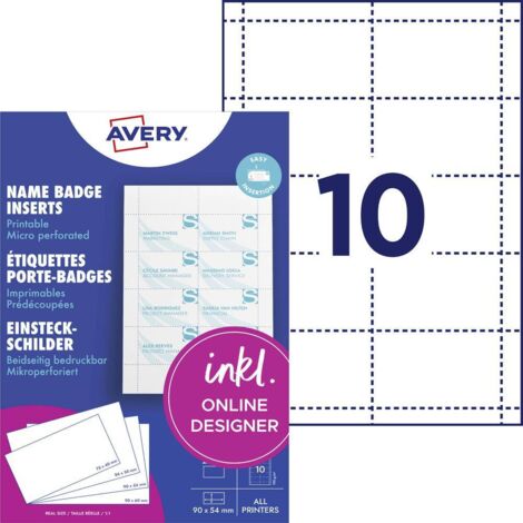 Avery Inserts Badges Blanc 54 x 90 mm 20 Feuilles (1/3)