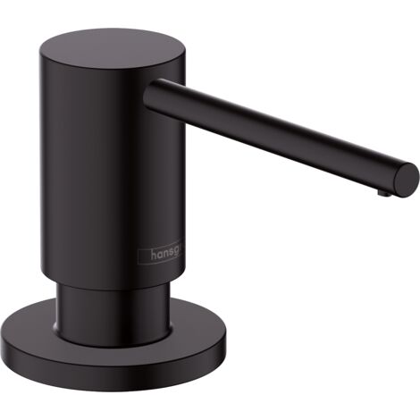 Hansgrohe – Distributeur de savon noir mat 500 ml – Montage sans outil – Tube résistant à la corrosion – Projection 91 mm