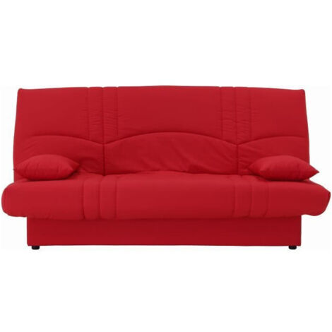 Les Tendances – Banquette clic clac moderne rouge 3 places – Rembourrage haute densité – Tissu 100% coton – Compartiment de rangement pratique