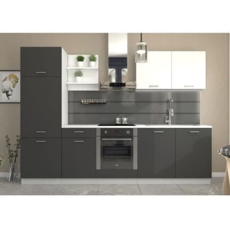 Cuisine complète 270 cm – Gris graphit – Plan de travail 210 x 60 cm inclus – Meuble bas avec sous évier et emplacement four (1/5)