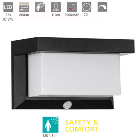Light Solar Light / Wall Lampe Utrera Plastique noir 32x0.12W L: 20cm B: 9cm H: 12cm avec capteur (1/5)
