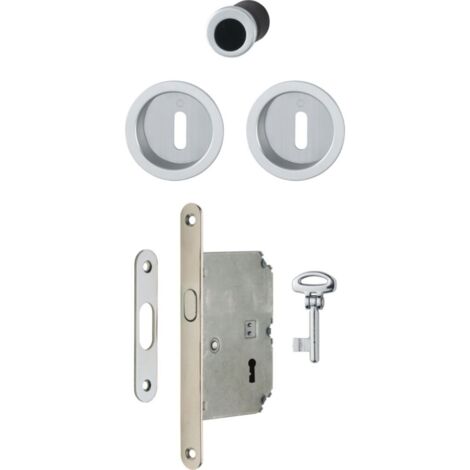 Serrure de porte coulissante à larder clé L fintion chromé satiné rosace ronde - HOPPE FRANCE EURL