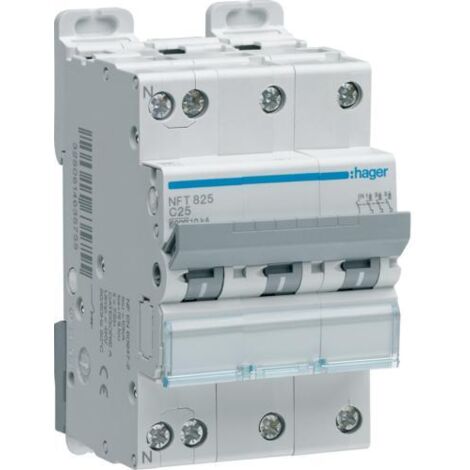 Hager   NFT825   Disjoncteur modulaire 3P plus N 6 10kA C 25A 3m