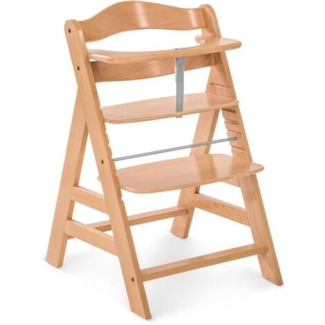 Chaise haute bébé réglable en bois hêtre naturel – Harnais de sécurité 5 points – Dimensions 56x48x80 cm – Poids 8,5 kg – Hauck