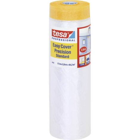 Tesa – Film de masquage Easy Cover® orange 17 m x 2.6 m – Résistant aux UV – Pour surfaces lisses et légèrement structurées – 1 rouleau