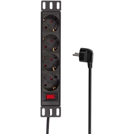 LogiLink Multiprise noire 4 prises 2m câble aluminium (1/5)